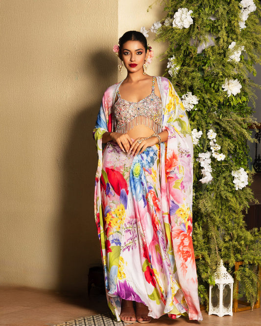 Statement Cape Set with Hand Embroidered Bralette