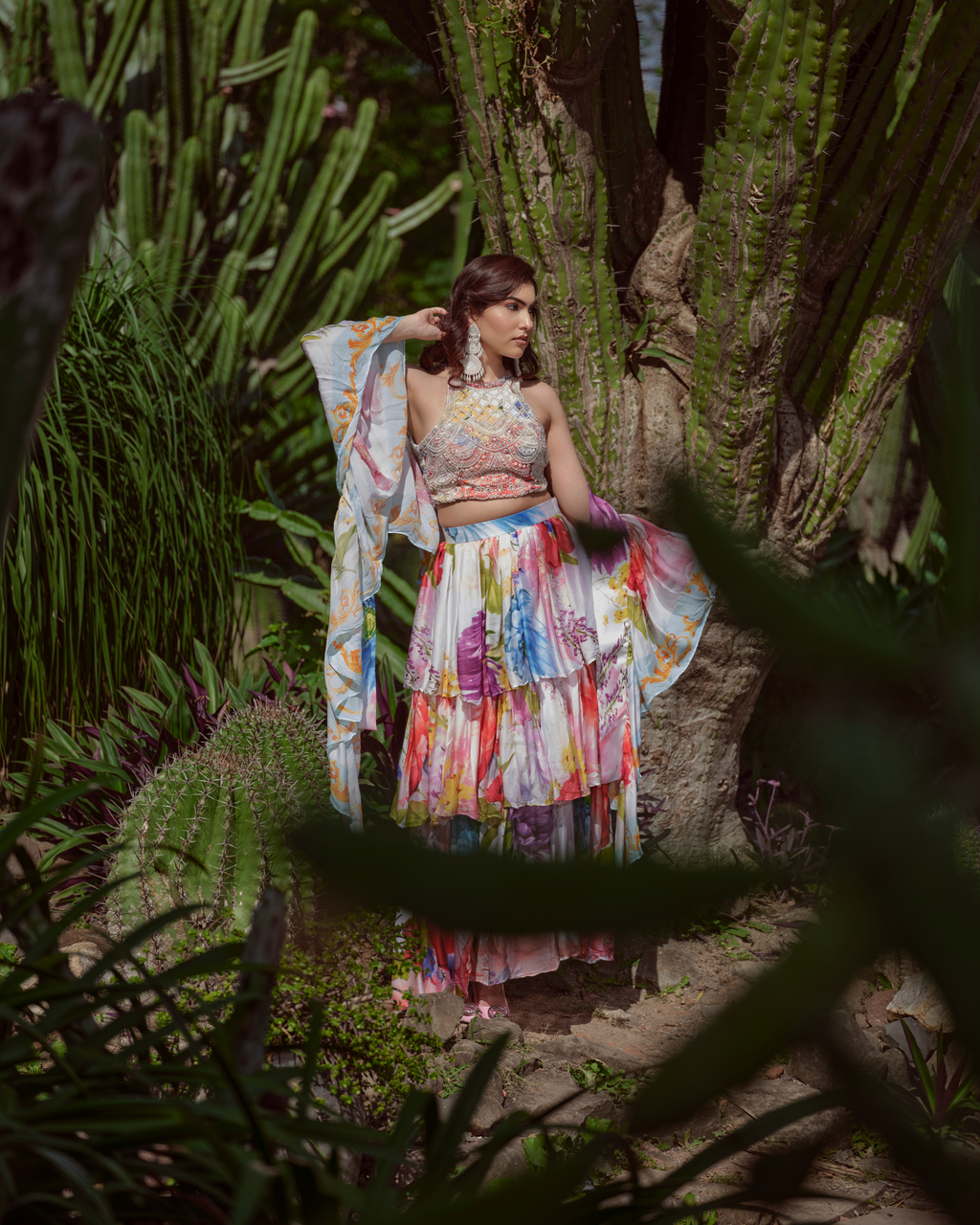 Rapsodia Floreale ruffle skirt with blouse and dupatta