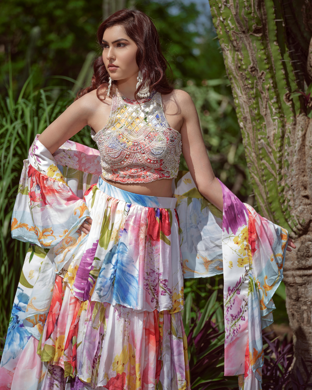 Rapsodia Floreale ruffle skirt with blouse and dupatta