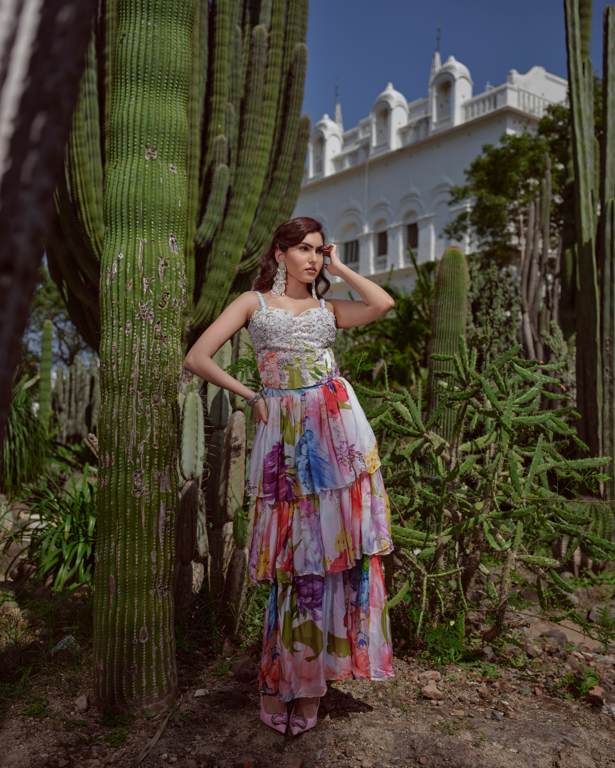 Rapsodia Floreale ruffle skirt with blouse and dupatta