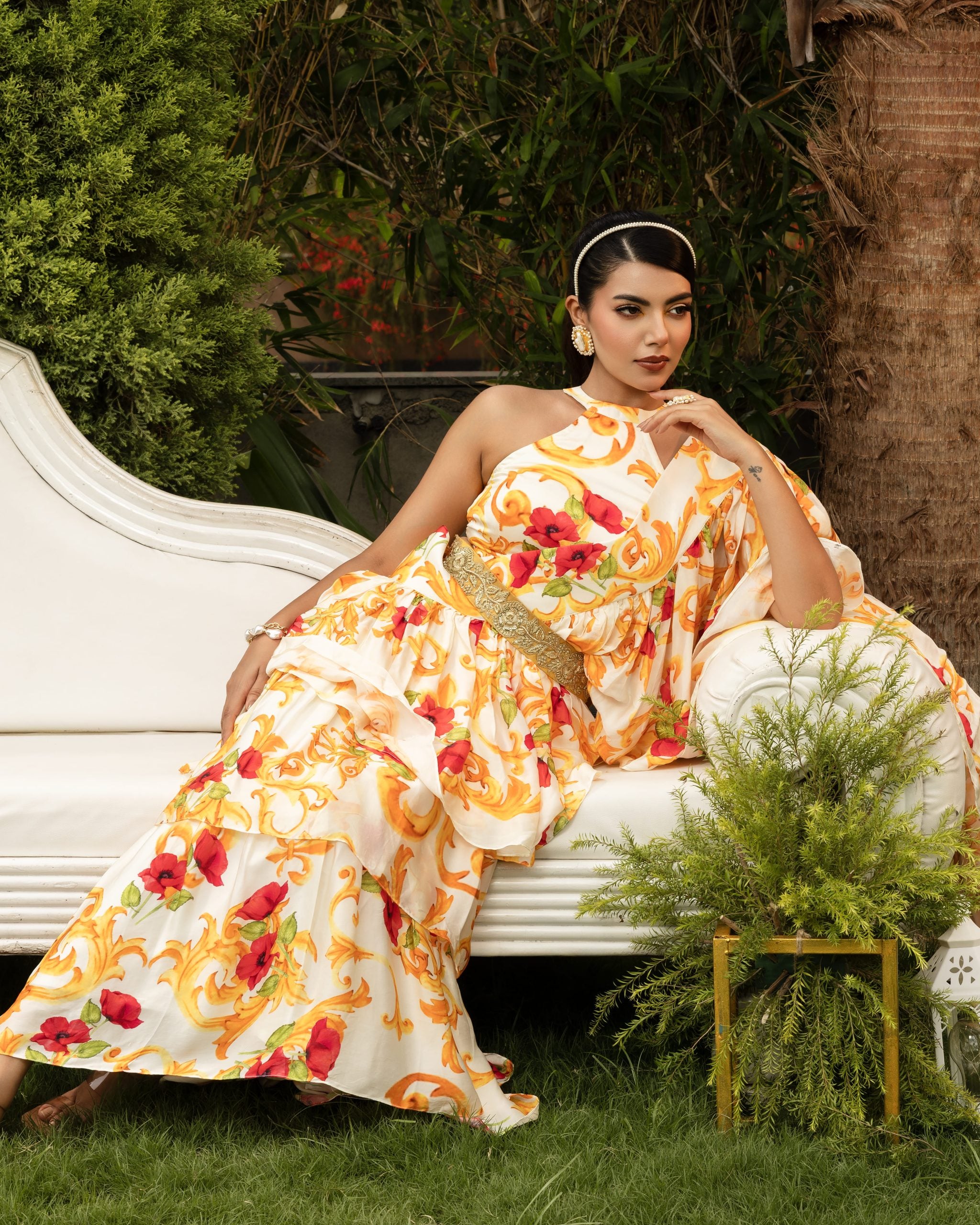 Ruffle Saree with Hand Embroidered Belt