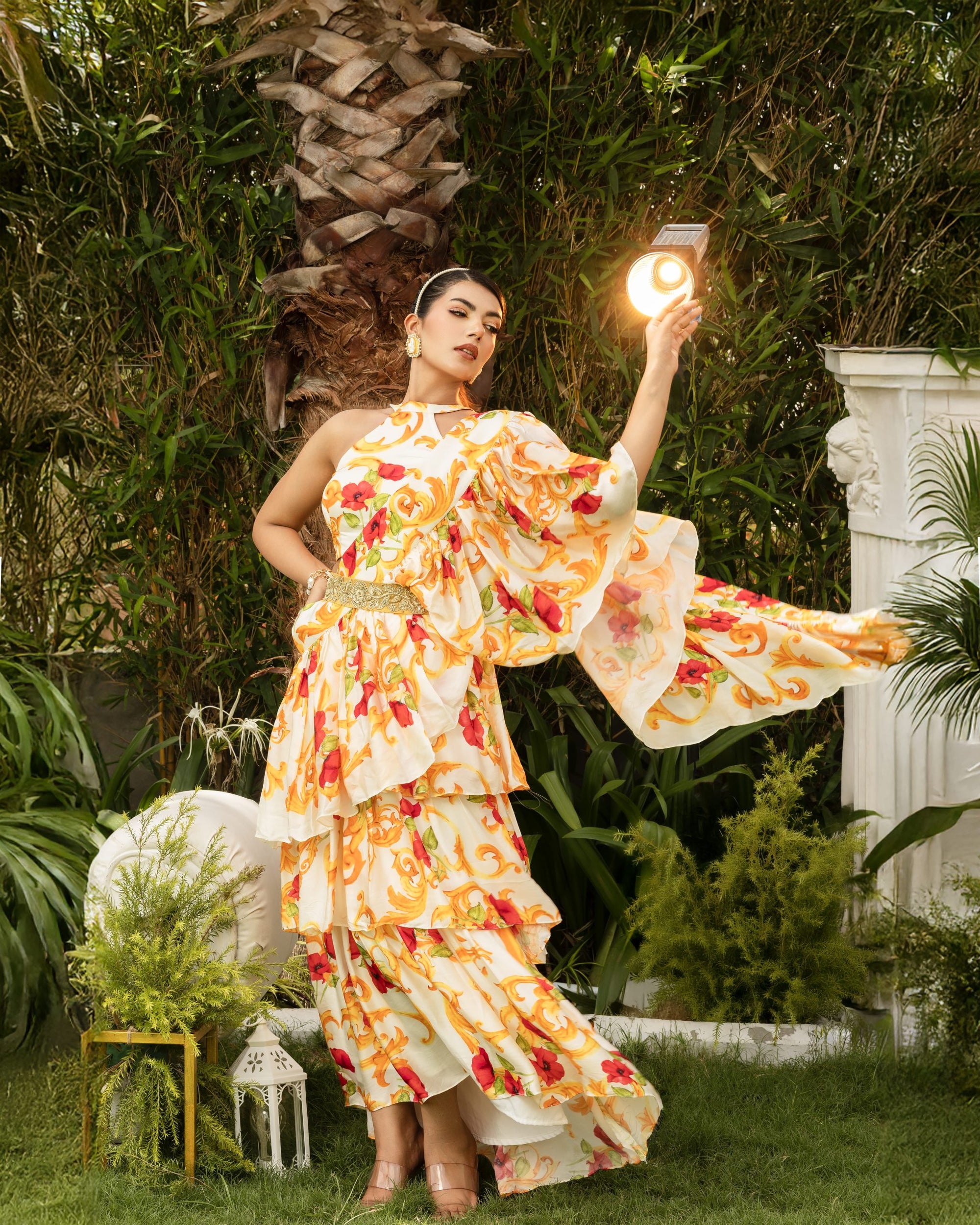 Ruffle Saree with Hand Embroidered Belt