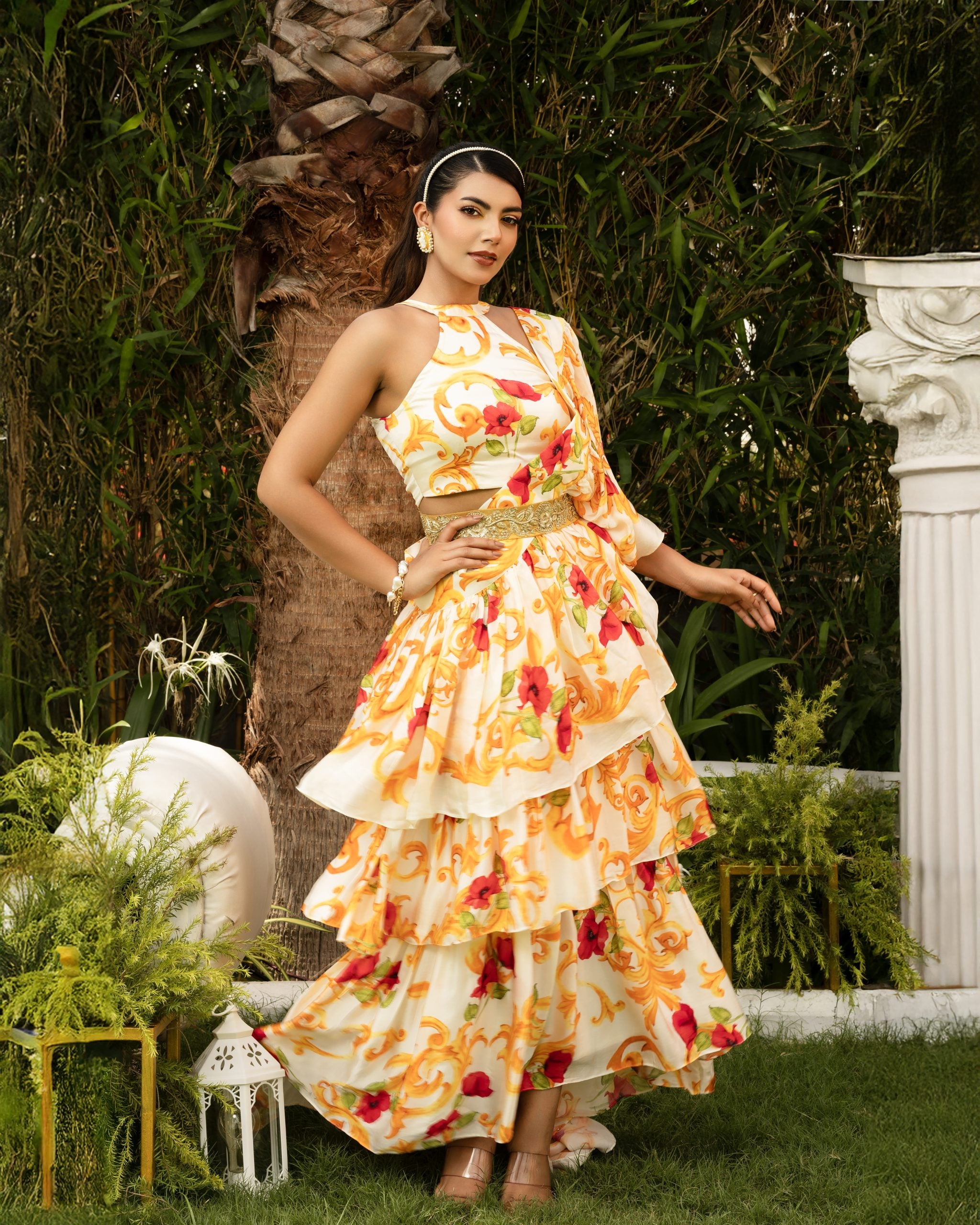 Ruffle Saree with Hand Embroidered Belt