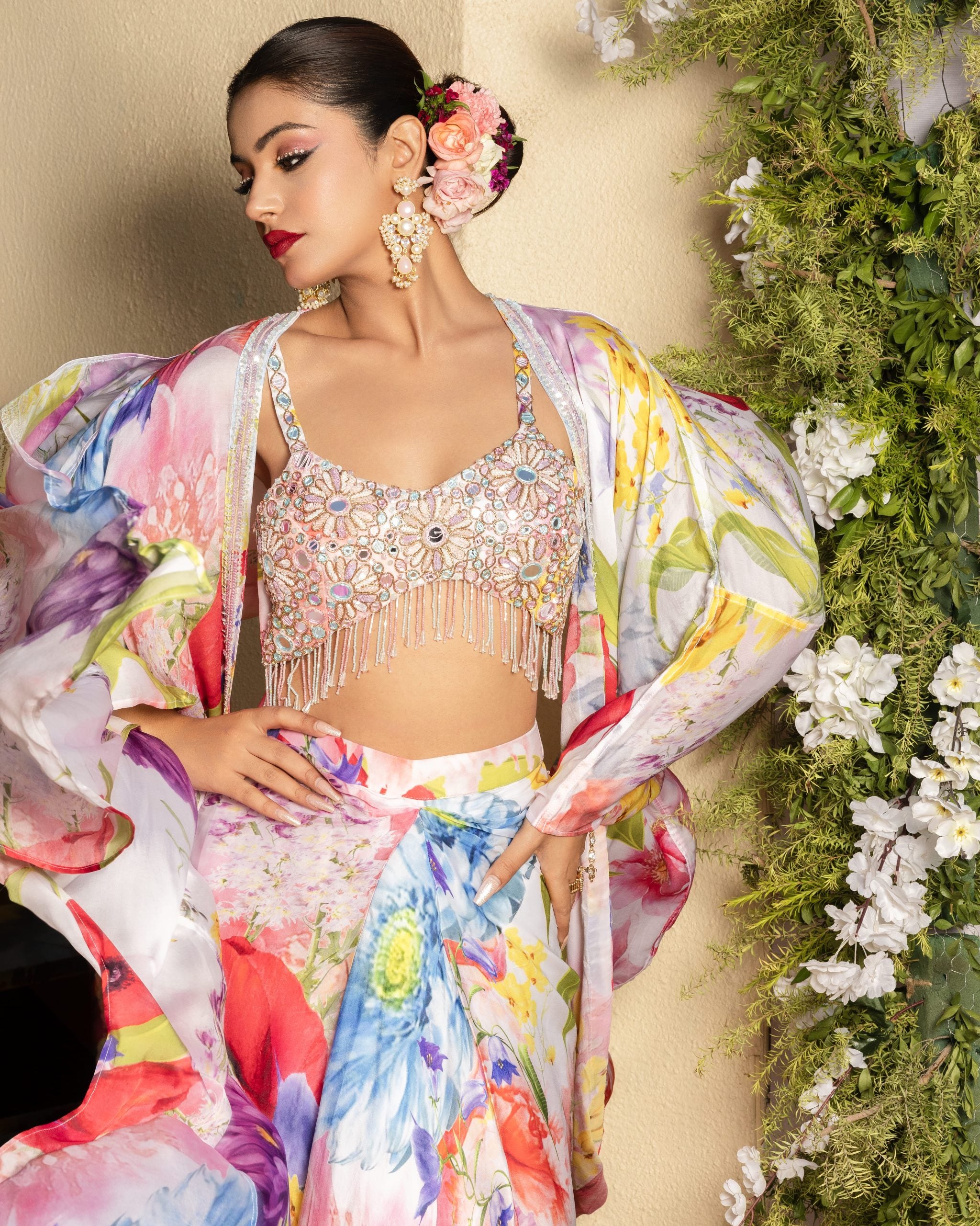 Statement Cape Set with Hand Embroidered Bralette