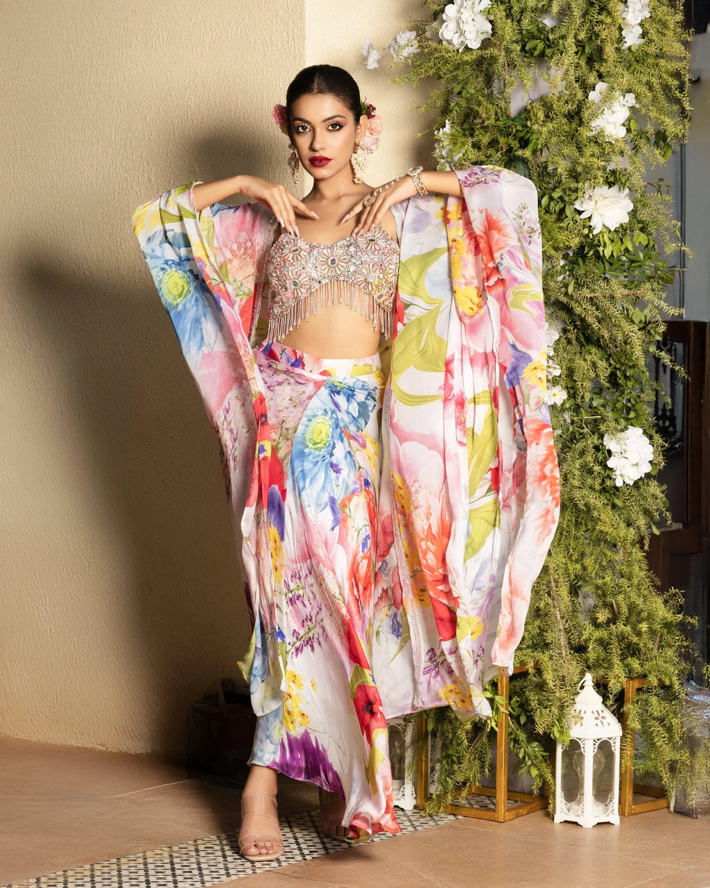 Statement Cape Set with Hand Embroidered Bralette