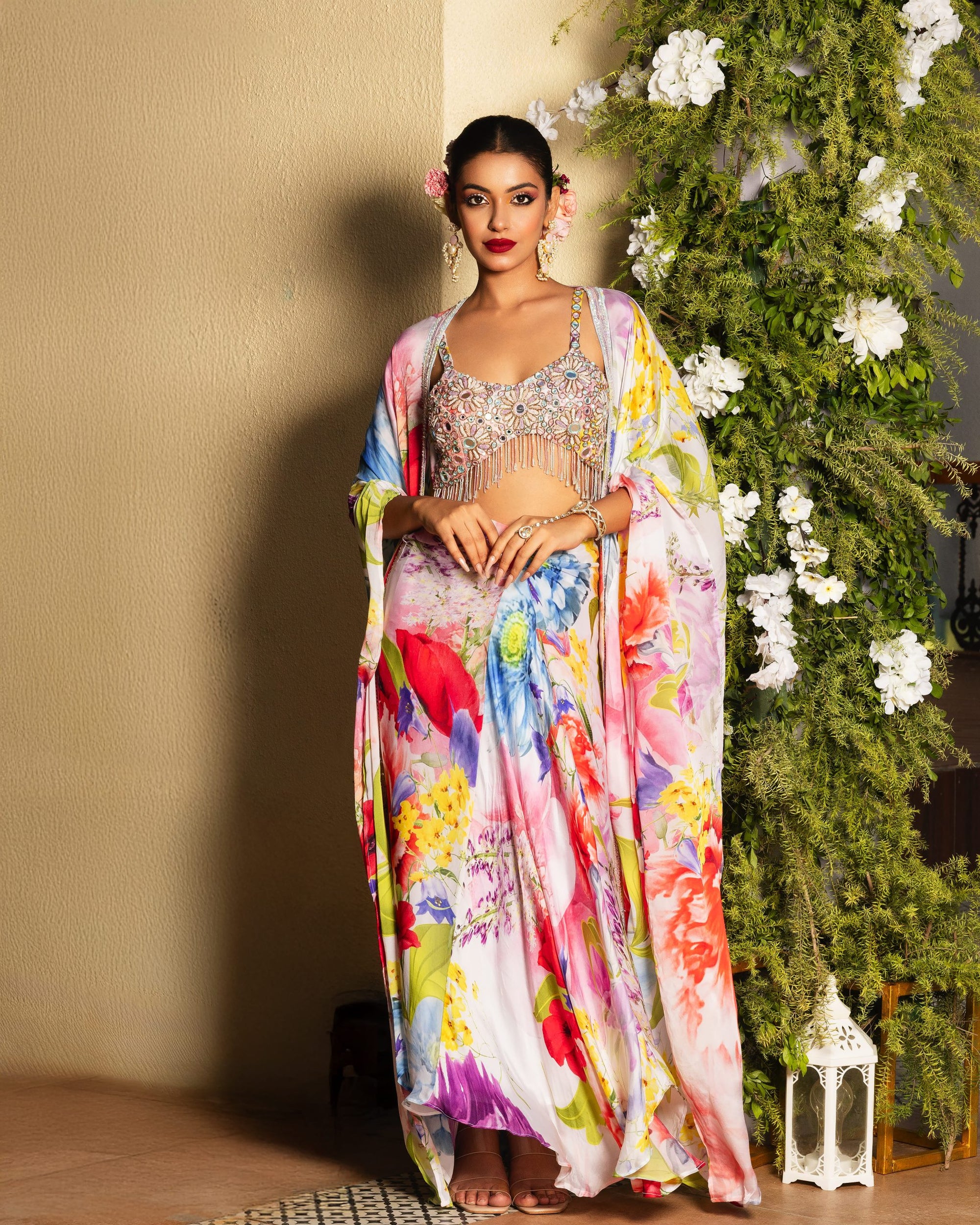 Statement Cape Set with Hand Embroidered Bralette