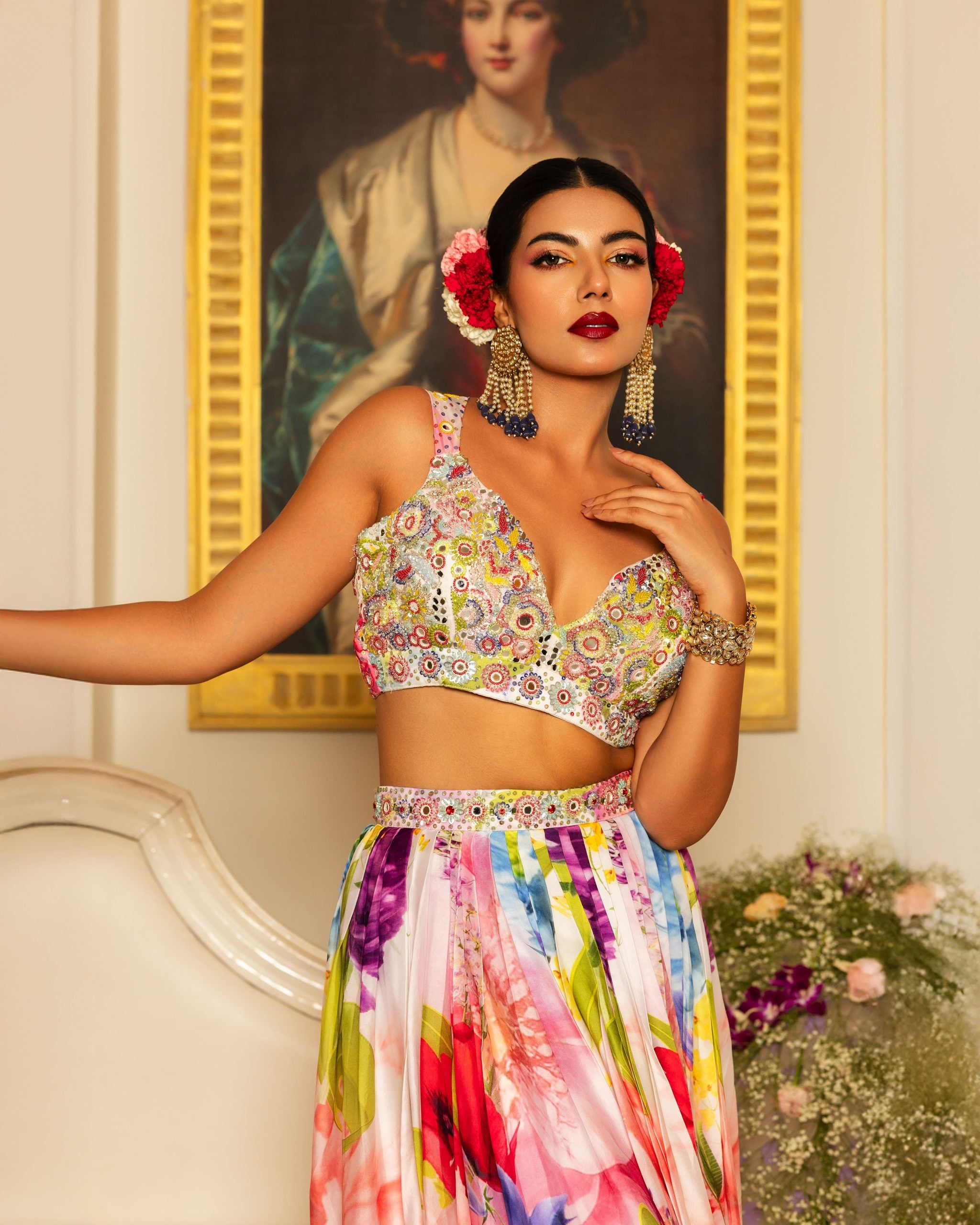 Exquisite Hand Embroidered Blouse Lehenga Set