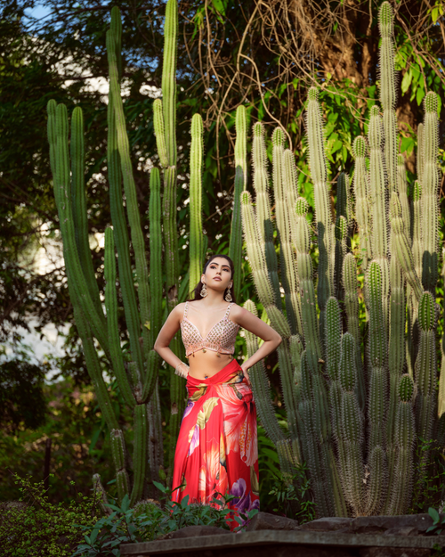 Aureo drape skirt with cape and Firenze bustier