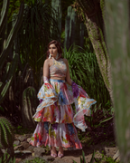 Rapsodia Floreale ruffle skirt with blouse and dupatta