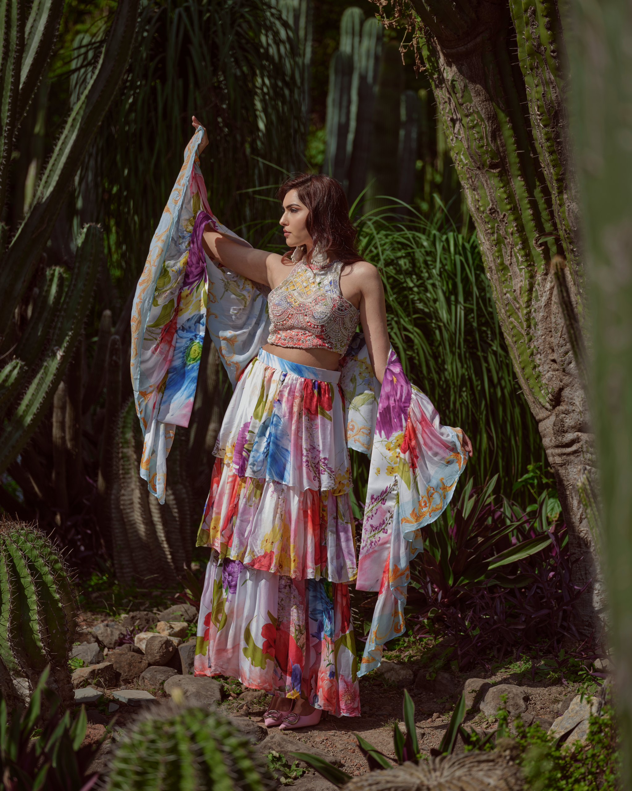 Rapsodia Floreale ruffle skirt with blouse and dupatta
