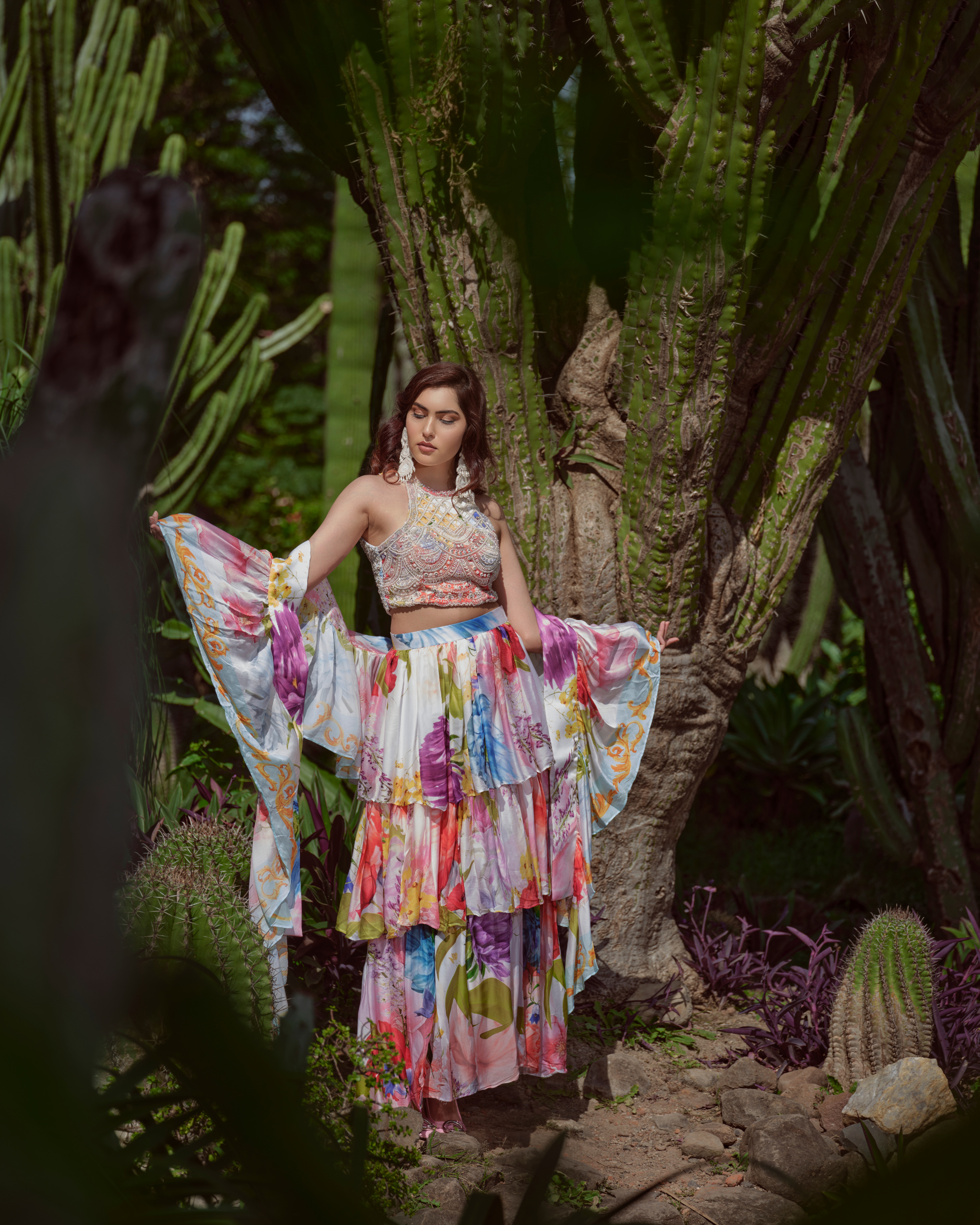 Rapsodia Floreale ruffle skirt with blouse and dupatta