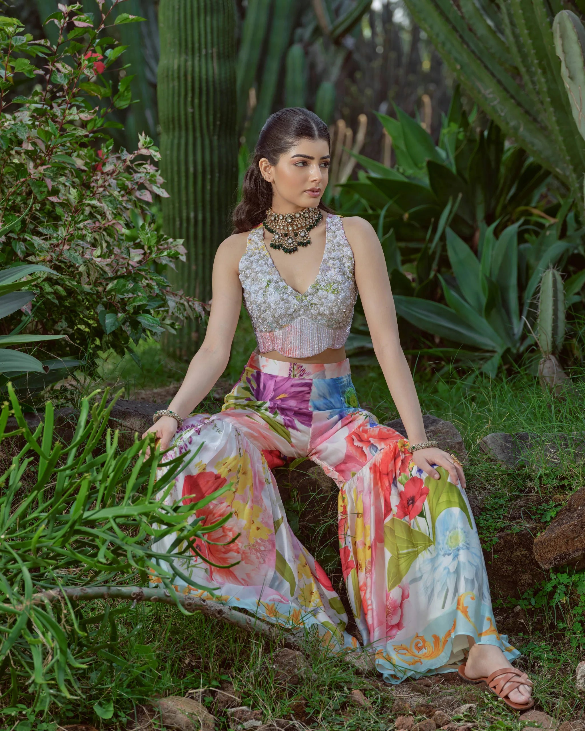 Fior di vento garara set with hand embroidered blouse