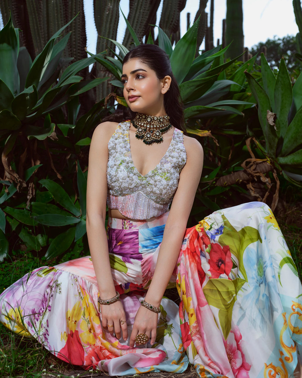 Fior di vento garara set with hand embroidered blouse