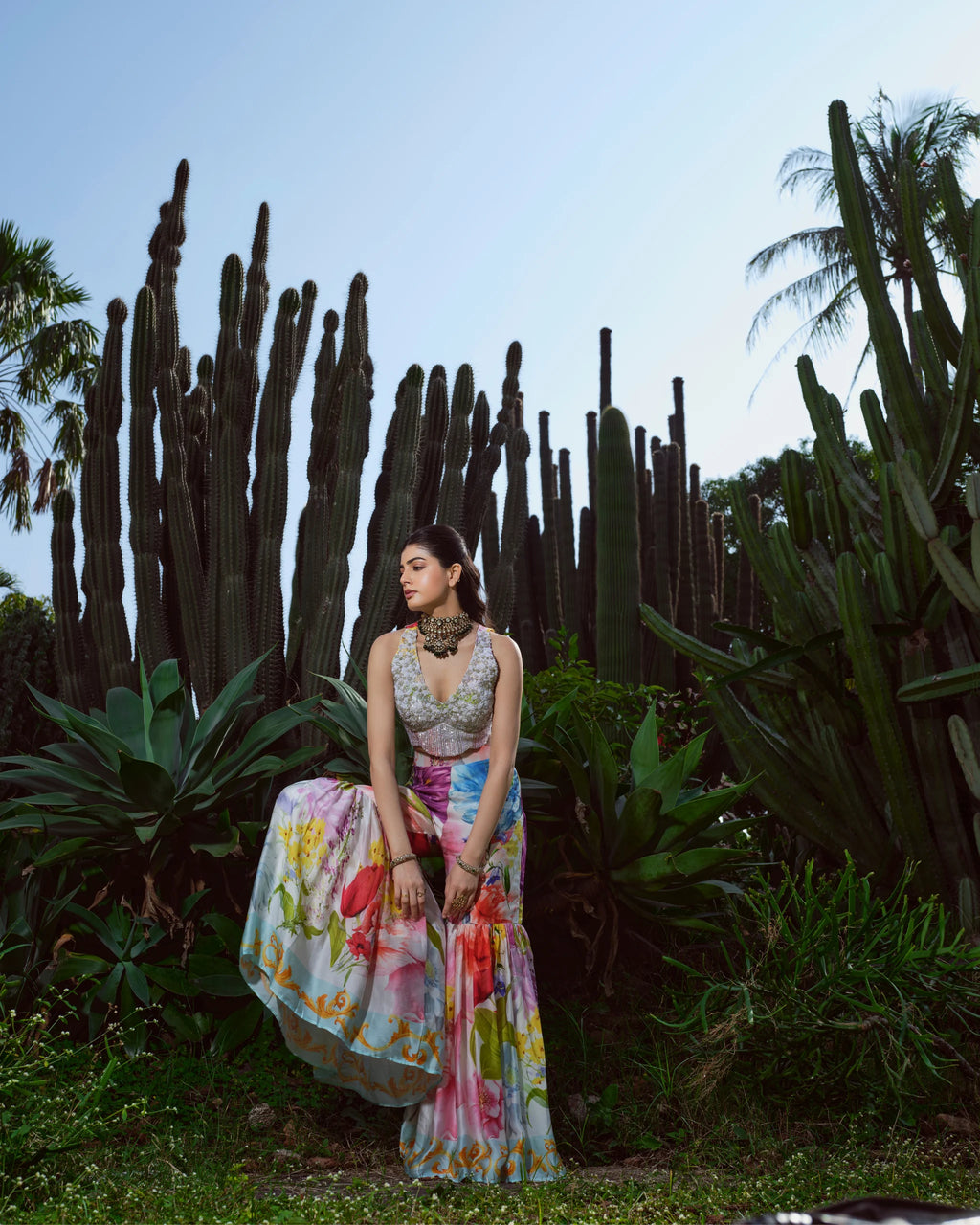 Fior di vento garara set with hand embroidered blouse
